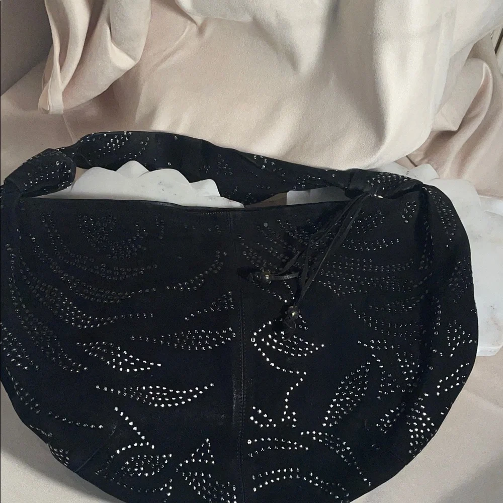 Valentino Garavani black suede with studs Elegant Hobo Bag